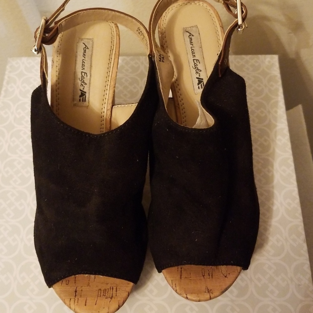 Black wedge sandals